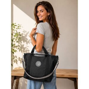 Kipling Black Crinkled Nylon Tote Bag Shoulder Purse Lightweight EUC